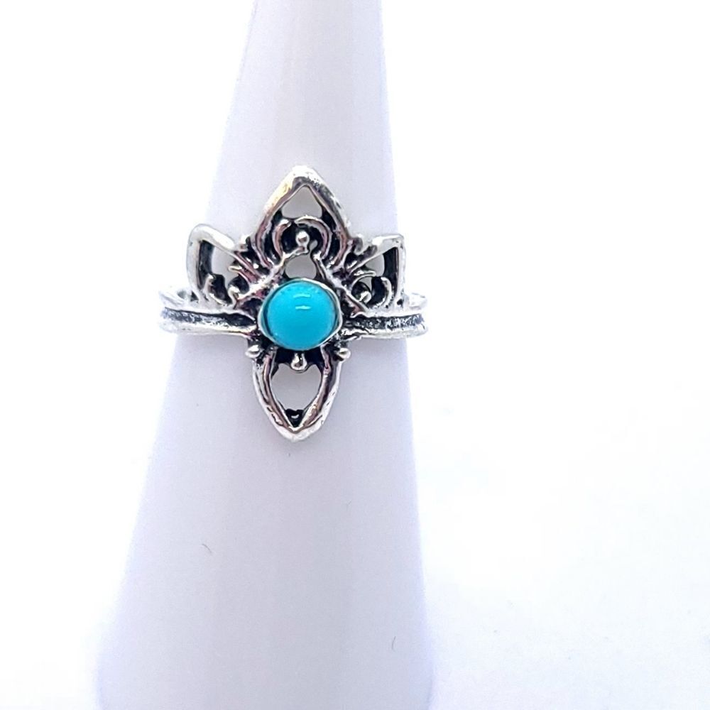 Navajo Tiara Turquoise Bead Silver Ring Boho Native American Stackable Jewelry - Picture 3 of 4